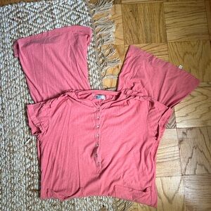 Free People Beach Coral Button-Front Jumpsuit M